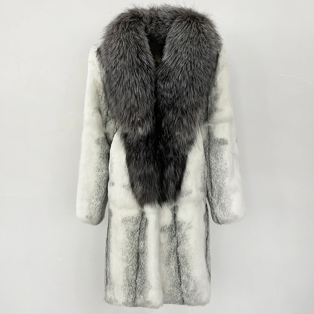 

MENINA новая осенне-зимняя верхняя одежда, женская модная толстая теплая куртка из натурального кроличьего меха, женская пушистая куртка с длинным рукавом и воротником из лисьего меха