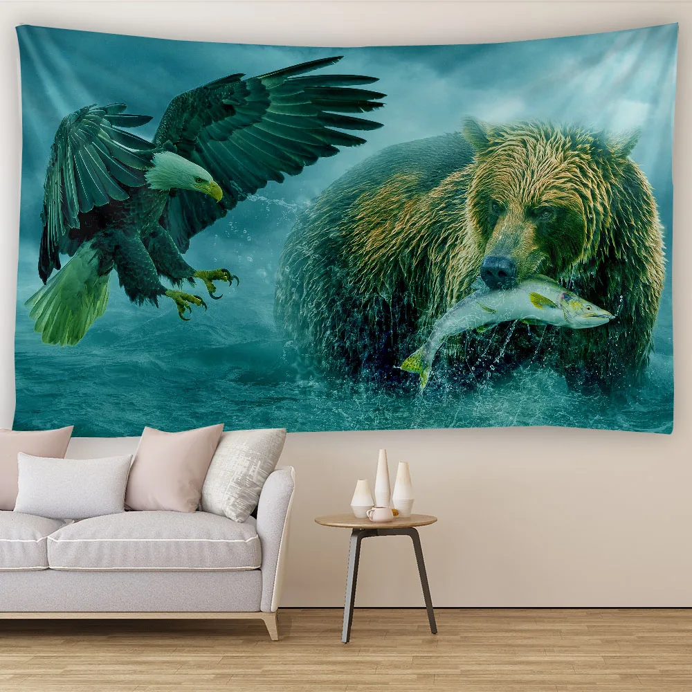 Animal art tapestry room background fabric unicorn sea view print wall hanging living room bedroom background wall decoration