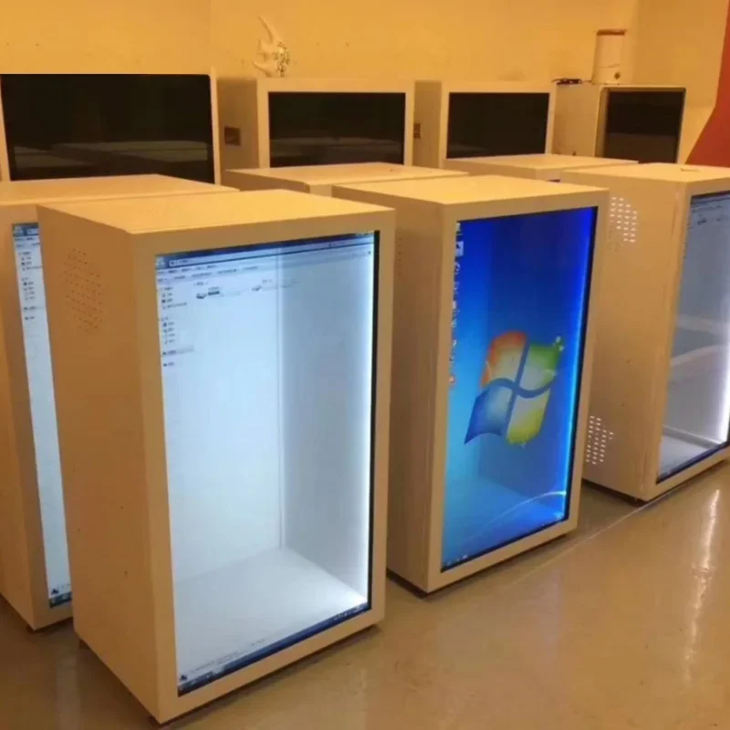 43/55/65 inch interactive touch LCD window transparent screen display cabinet 3D splicing transparent screen display cabinet