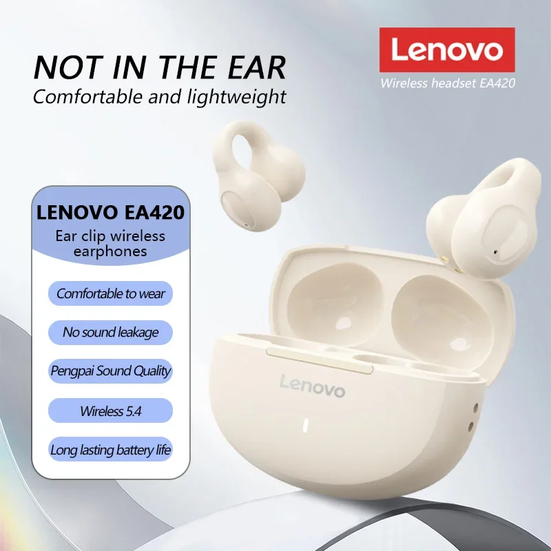 Lenovo EA420 Ear Clip Wireless Earphones Comfortable To Wear TWS BT 5.4 With Long Lasting Battery Life Low Latency Headphones