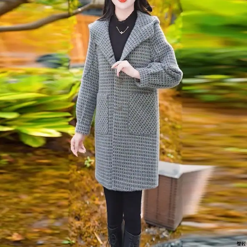 Abrigos de mezcla de lana abrigo medio largo para mujer personalizado mujer otoño terciopelo lavado contrastante minimalista estilo nórdico Club ocio Casual