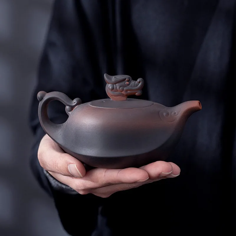 Purple Clay Pot Handmade Tea Pot Single Person Kung Fu Tea Set High-end Antique Ceramic Loong Boat Pot