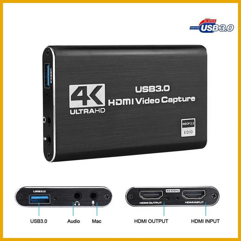 NEW 4K USB 3.0 Video Capture Card HDMI-compatible 1080P HD Video Recorder Grabber For PC PS4 OBS Game Recording Game Audio Mic