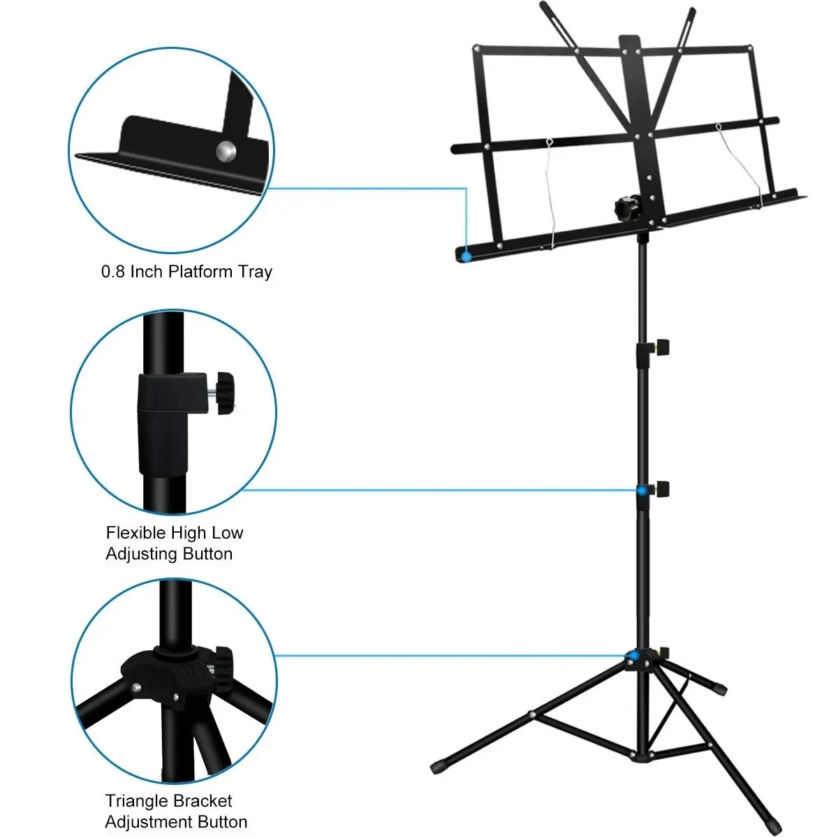 Music Stand 2 in 1 Dual Use Folding Sheet Music Stand Desktop Book Stand Portable and Lightweight