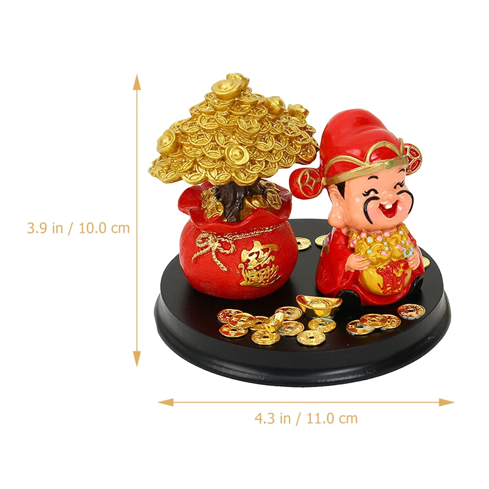 

God of Fortune Statue Resin Alloy Wood Decor Living Room Office Bedroom Wealth Ornament Chinese Style Home Decor Mini Model