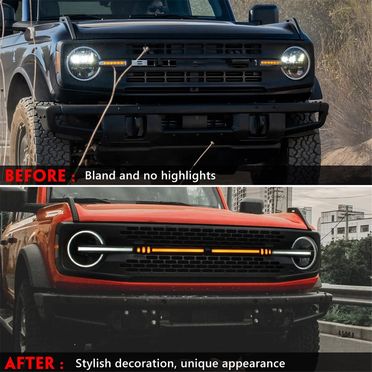 

Надежная световая лента на решетку для Ford Bronco 2021 2022 2023, аксессуары, светодиодные динамические фонари на решетку капота (стиль прямой линии)