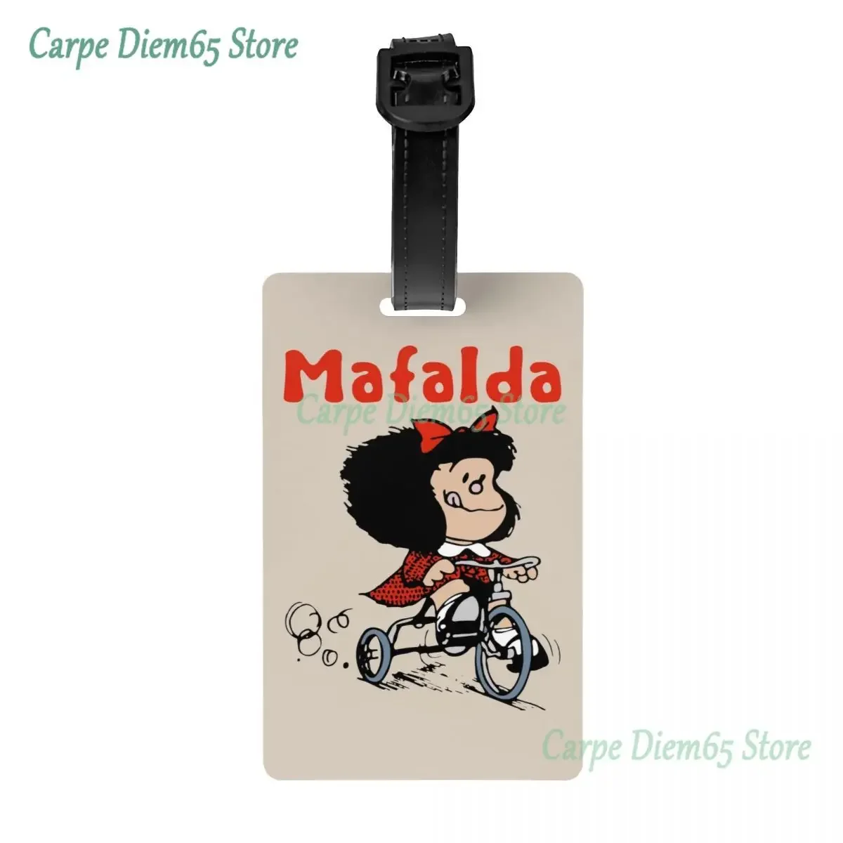 Mafalda Bicycle 3 Wheels Luggage Tag Quino Manga Cartoon Travel Bag Suitcase Privacy Cover ID Label