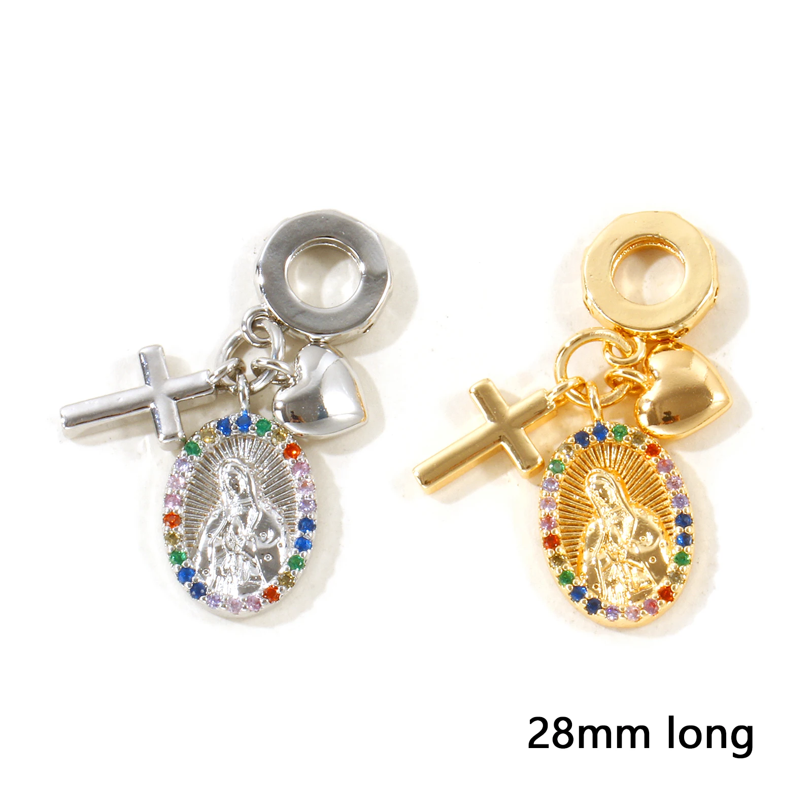 1pc Religious Cross Virgin Mary Dangle Charm Beads Multicolour Cubic Zirconia Brass Pendant For Bracelet Necklace Jewelry Making