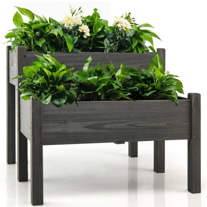 

2-Tier Wooden Raised Garden Bed With Drain Holes And Legs Garden Large Flowerpot Plant Stand Sets Product Shipping From The USA