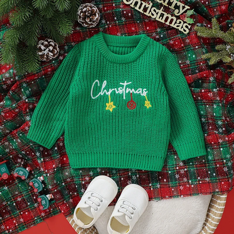 

Christmas Baby Sweaters Knit Toddler Children Xmas Clothing Long Sleeve Tops Embroidery Infant Girl Boy Pullover Fashion Letters