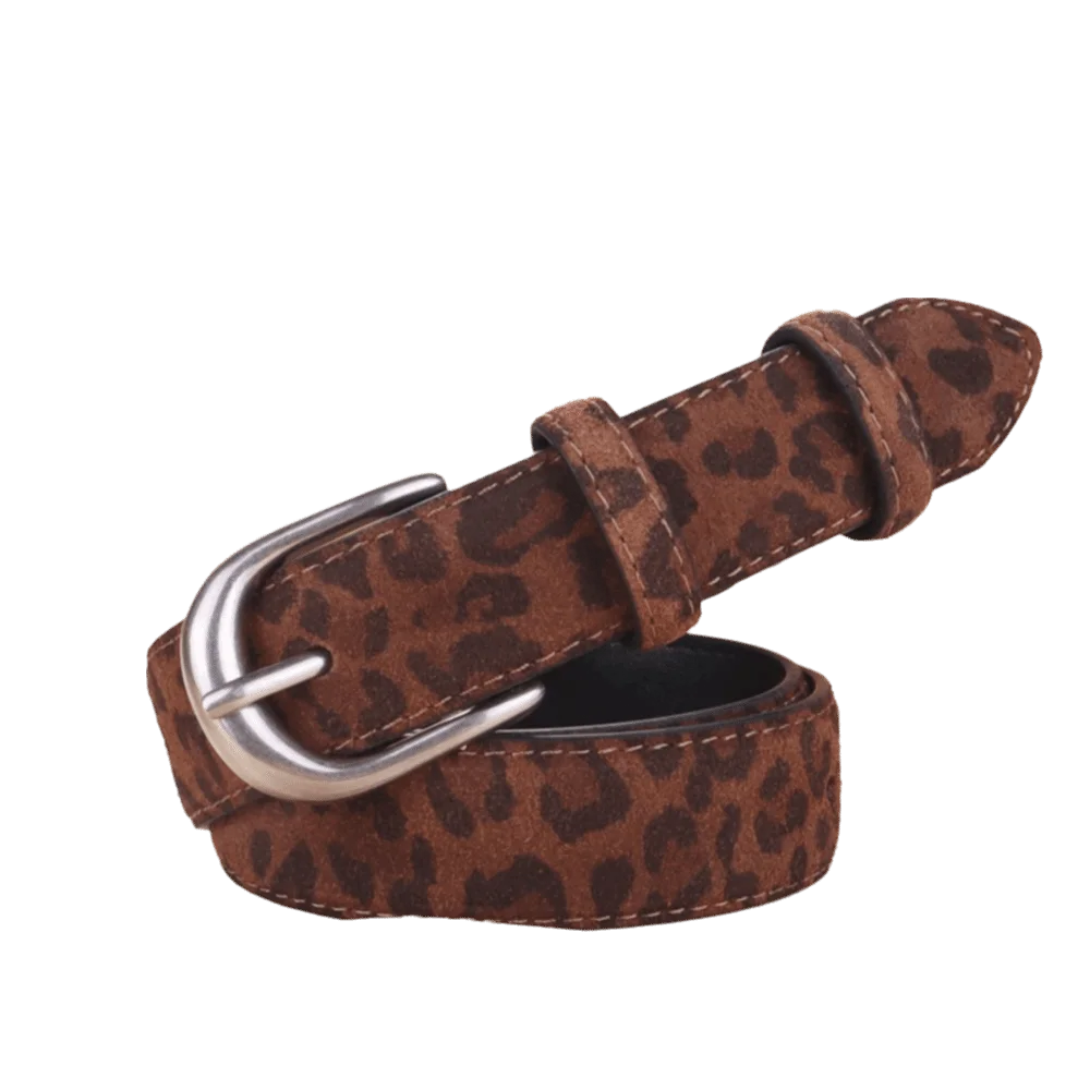Retro Leopard Print Waist Belt Gold/Silver Buckle Needle Buckle Fashion Belt Adjustable Suede Leather Belt Jeans Dresses