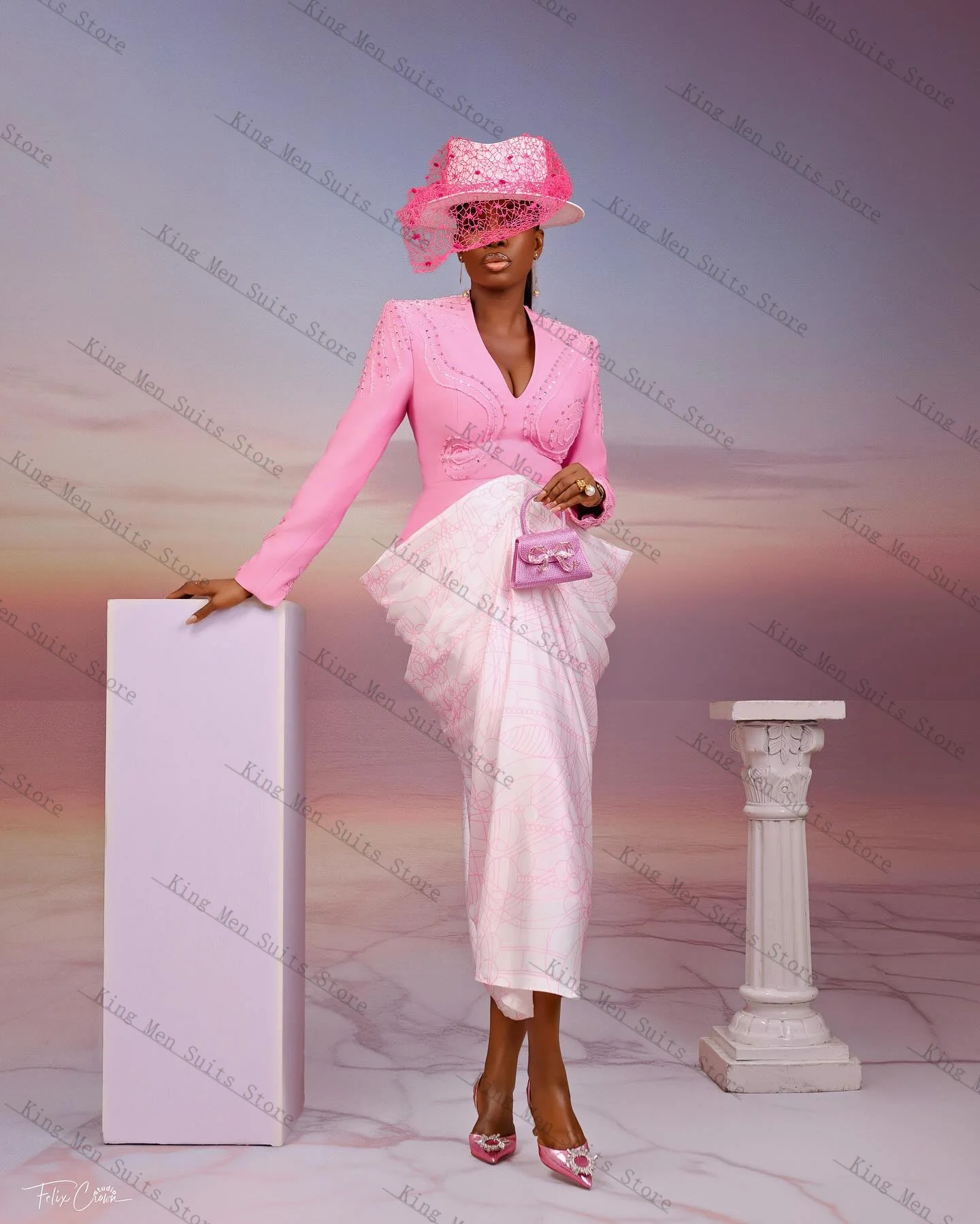 

Elegant Pink Women Suit Skirt Set 2 Pcs Blazer+Prom Dress Cotton Customized Formal Guest Wedding Tuxedos Party Coat Jacket