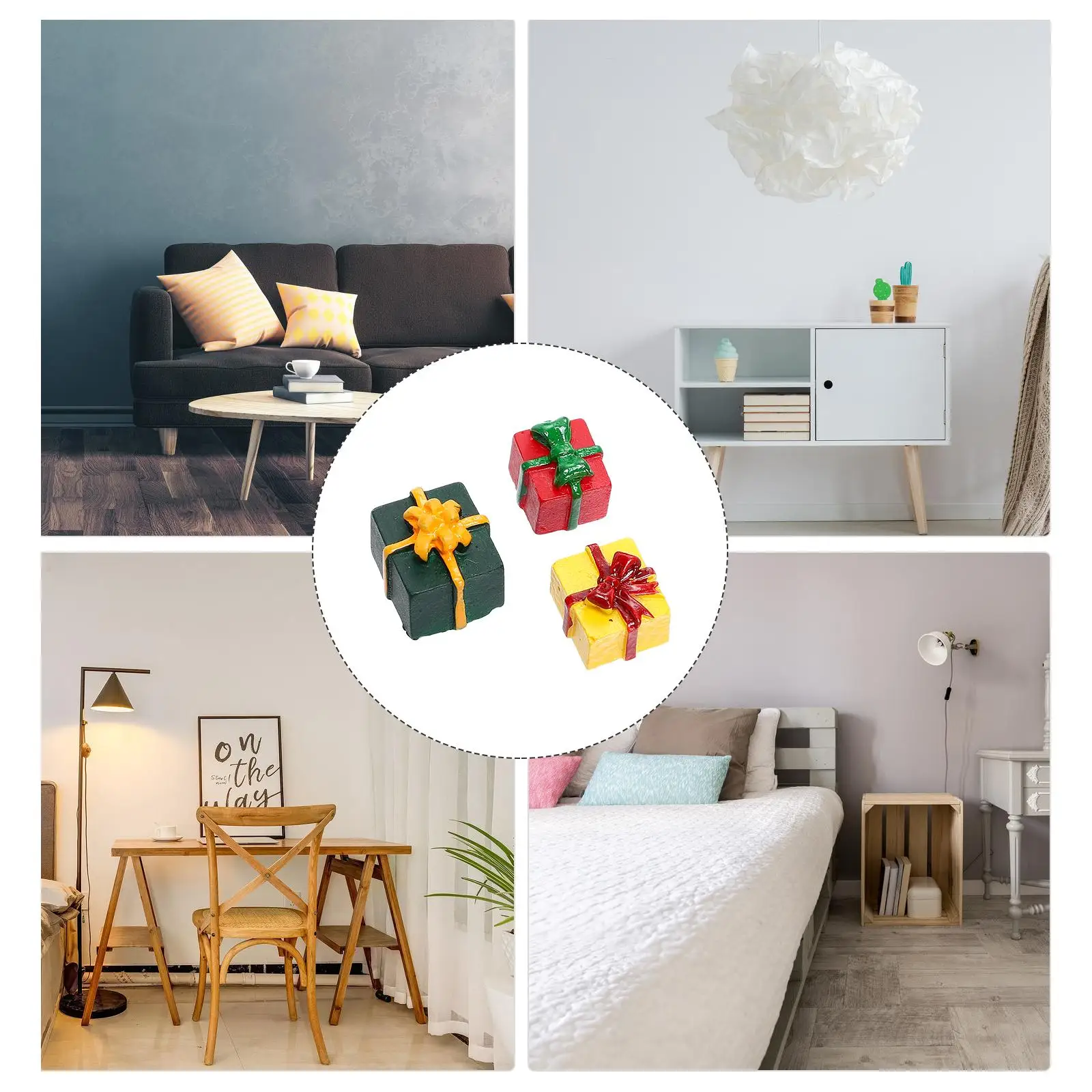 Resin Gift Box Decor Miniature Toys Bright Colors Xmas Bedroom Living Room Car Party Accessories Figurines