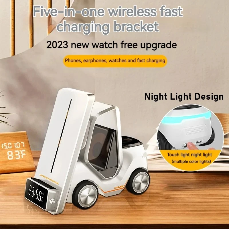 3 in 1 Forklift Design Wireless Charger Station 15W Fast Charging For iPhone Apple Watch Earphones Night Light Charging Station