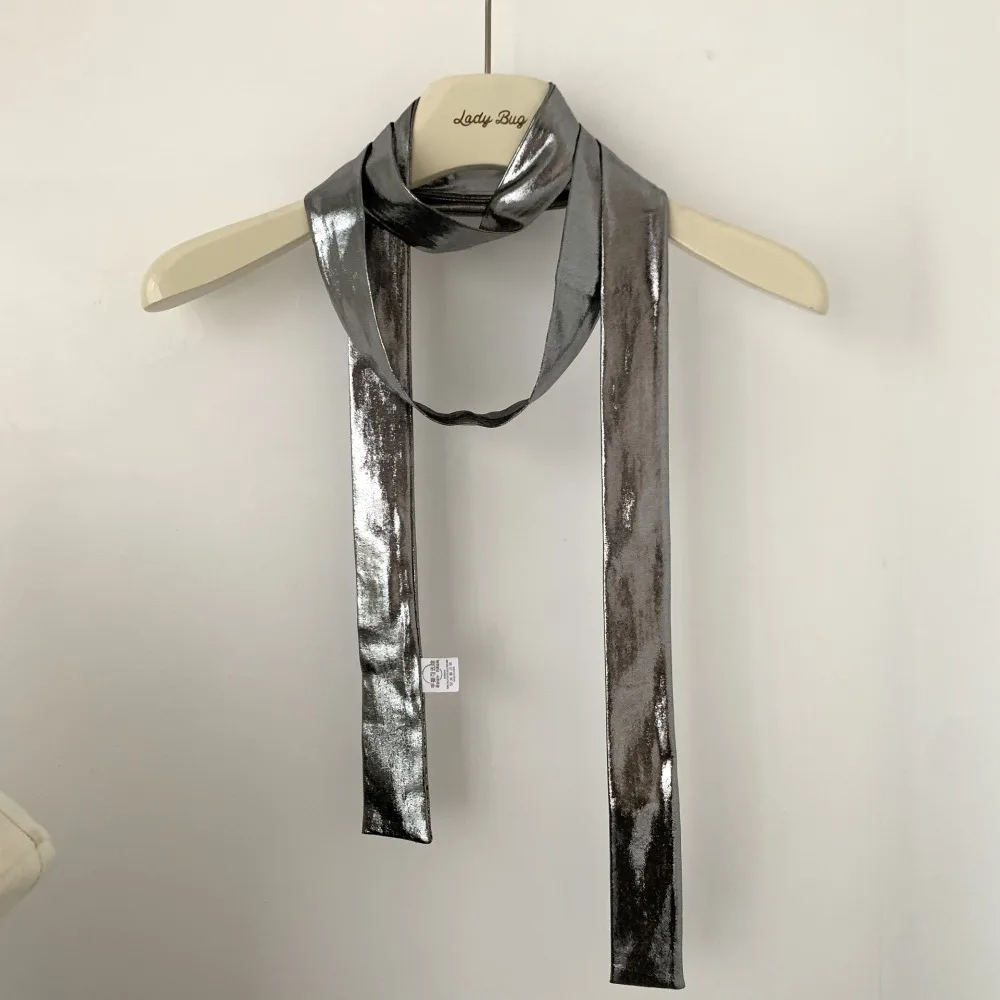 Fashion Y2K Liquid Silver Hair Scarf Soft Wrap Hip Hop Laser Color Hair Band Slender Scarf Headband Punk Bandana Girls