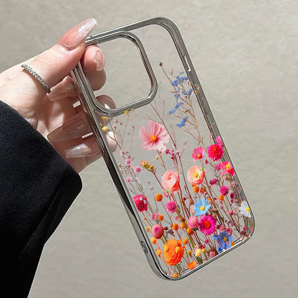 Blumen-Handyhülle für iPhone 17 15 13 14 16 11 12 Pro Max Plus 16 17 XR XS Hüllen Transparent Silberbeschichtet Luxus-Schutzhülle – Detail 2