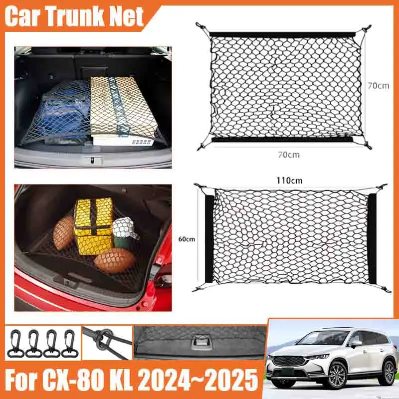 For Mazda CX-80 KL 2024 2025 CX80 CX 80 Car Trunk Network Mesh Luggage Fixed Hook Elastic Storage Cargo Net Organize Accessories