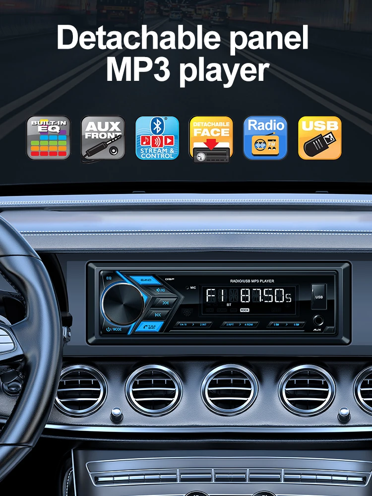 Grandnavi 1din Mp3 Autoradio Audio Stereo Fm Aux Ingang Ontvanger Sd/Usb 12V Met In-Dash Bluetooth Multimedia Auto Radio Speler - afbeelding 2