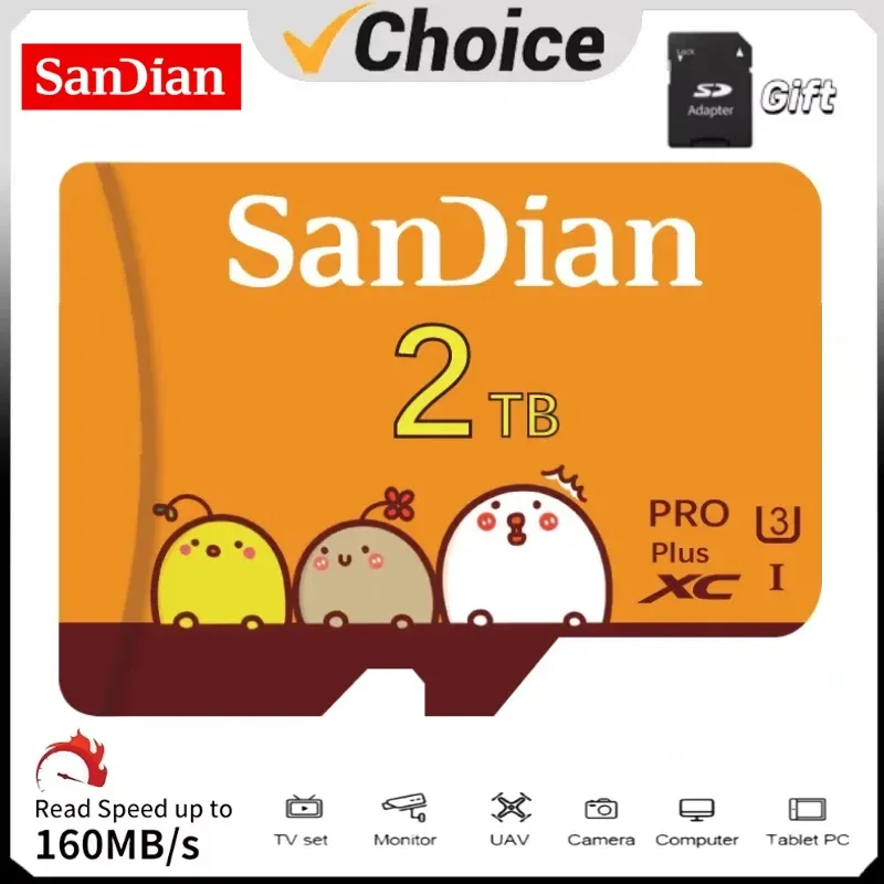 Sandian kartu memori mikro TF 2TB 1TB, kartu memori Flash TF kecil 128GB 256GB 512GB kecepatan tinggi 256 128 64GB