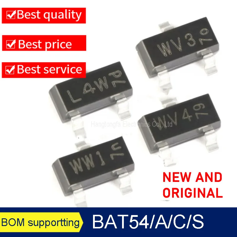 50PCS  BAT54 BAT54A BAT54C S PMBT3904 3906 2222 2907 BC847 857 Marking L4W WV3 WW1 WV4 A1W T2P SOT23   SMD Triode NEW