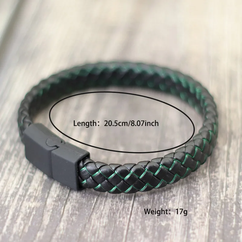 Black Braided Rope Leather Bracelet Men Metal Magnetic Braclet  Hand-Woven Cowhide Rope Male Cool Armband Wristlet Accessories