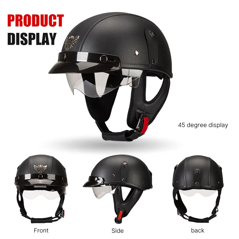 DOT Certification Retro Motorcycle Helmet Half Face Moto Helmet Scooter Vintage Biker Motorbike Moto Helmet With Sunglasses