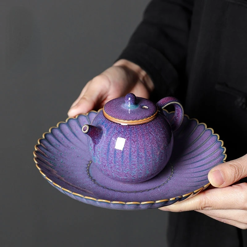 

Jun kiln purple small teapot ceramic high-end not hot black tea Pu'er tea maker kung fu tea set teapot retro