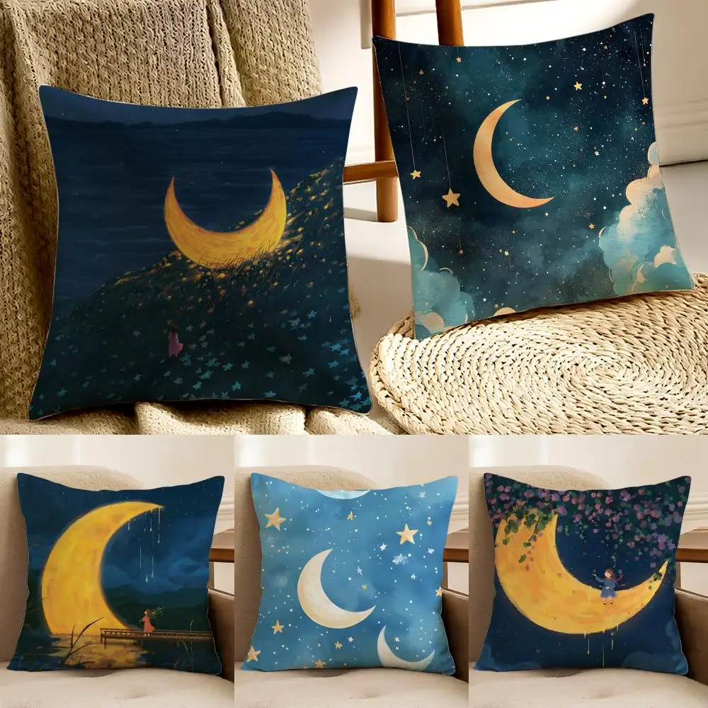 Mystical Graphic M-Moon Cushion Cover Faux fur decorative Dark academia style Cat scratching post Rustic Spa pillow cover