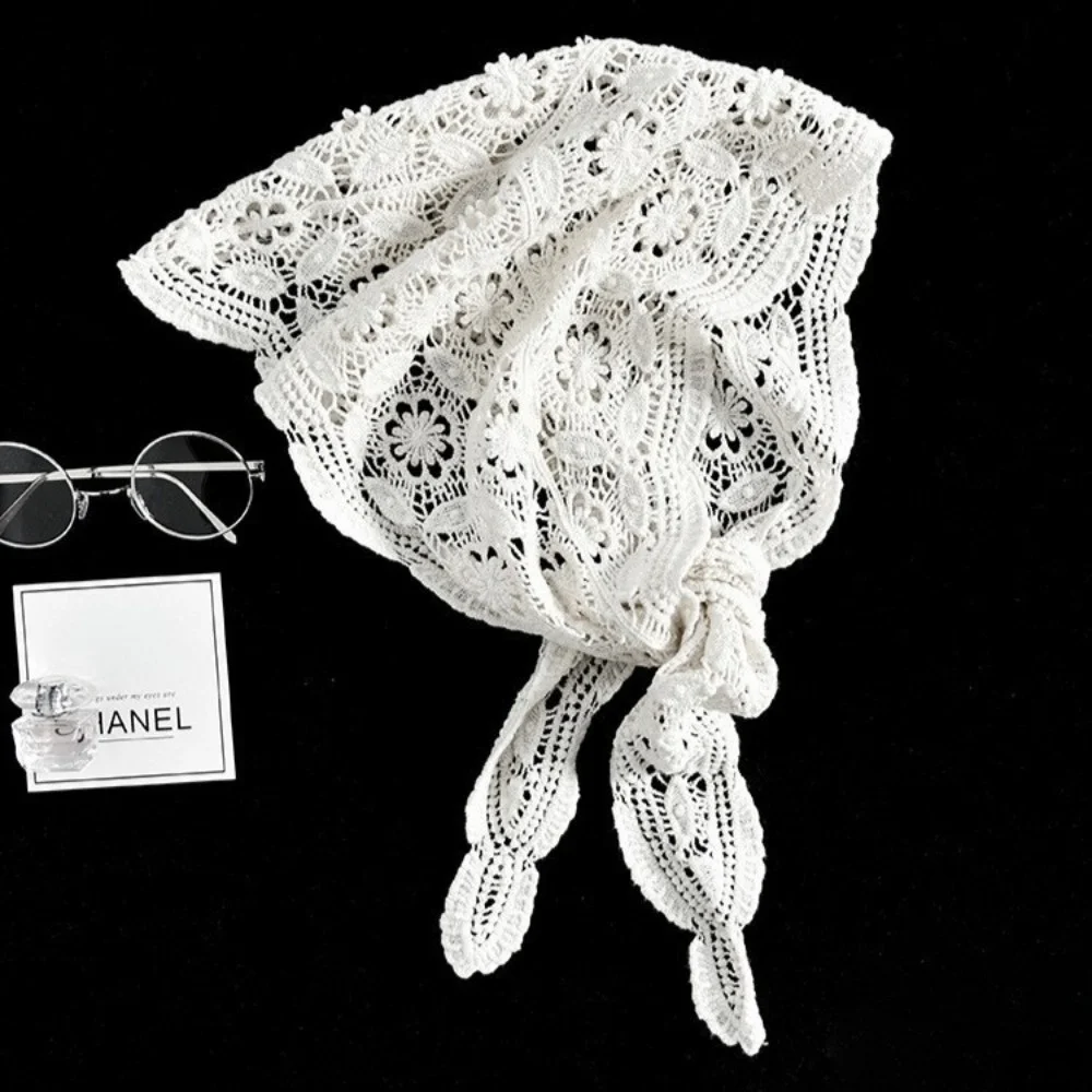 Spring Summer Cotton Knitted Triangle Scarf, Artistic Headwear