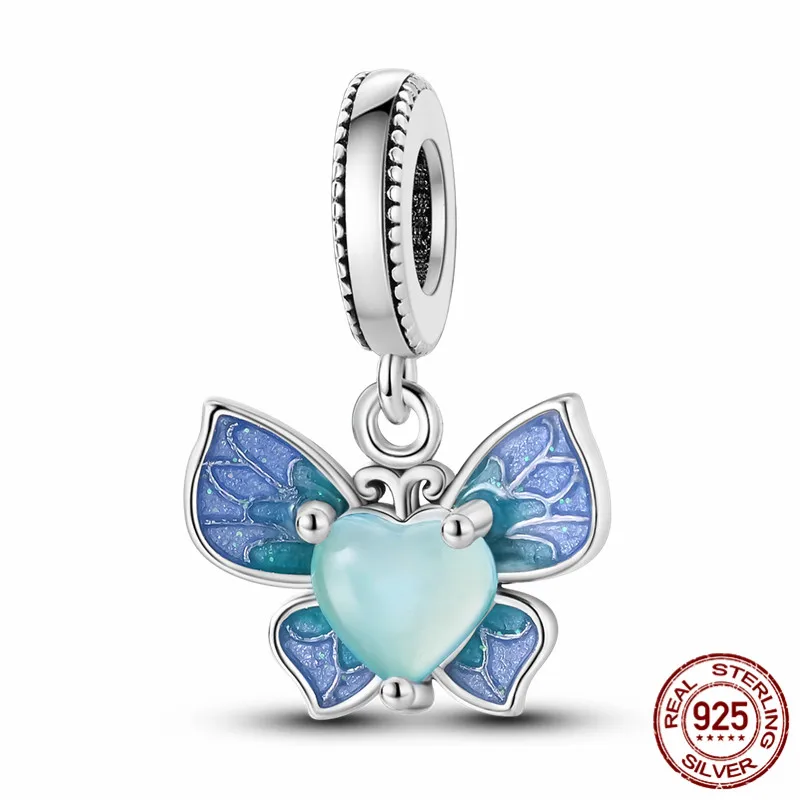 

925 sterling silver butterfly pendant and beads, perfect for DIY bracelets and jewelry gifts for women.