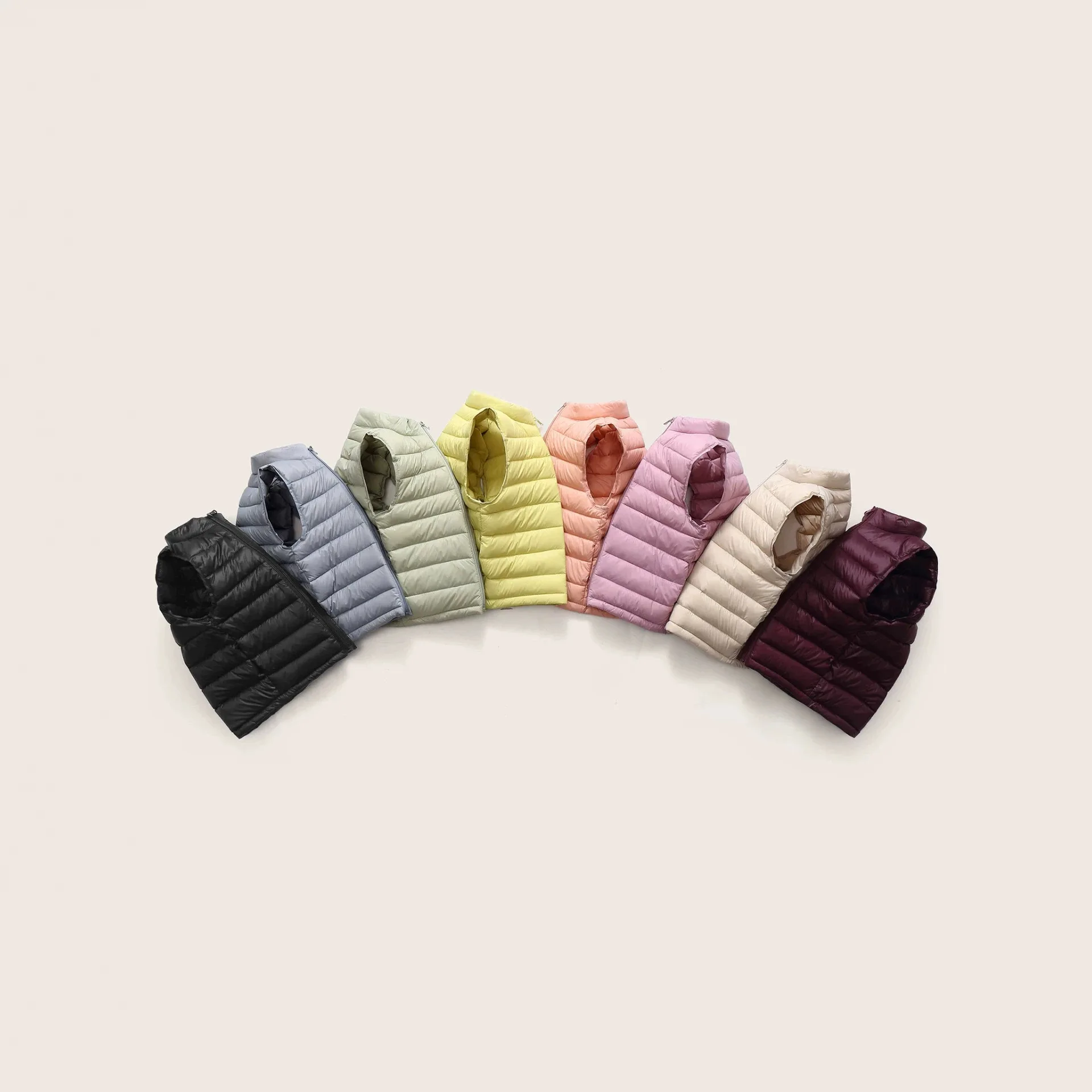 New 2026 Boys and Girls Lightweight Shoulder Stand Up Collar Solid Color Warm Down Vest
