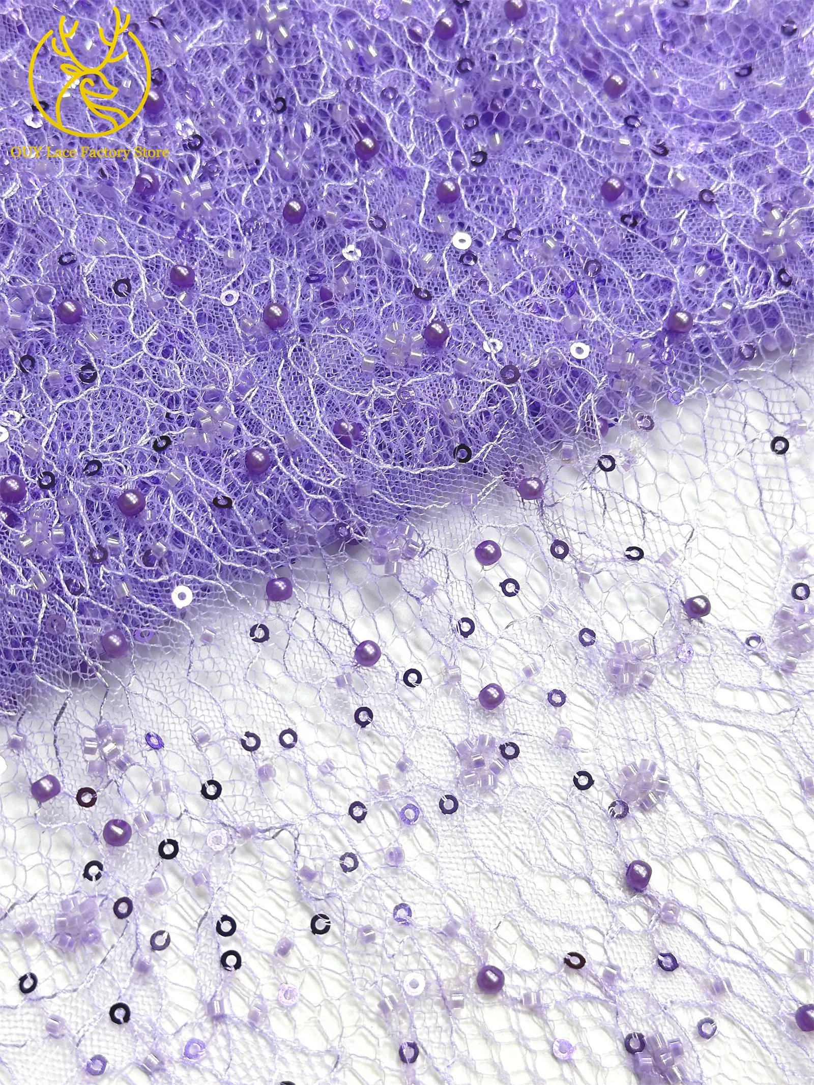 Kaffeebraune französische Tüllspitze mit Pailletten, 5 Yards, hochwertige afrikanische Spitze, nigerianischer Perlenstickerei-Spitzenstoff zum Nähen von Damen-Abendkleidern – Detail 24
