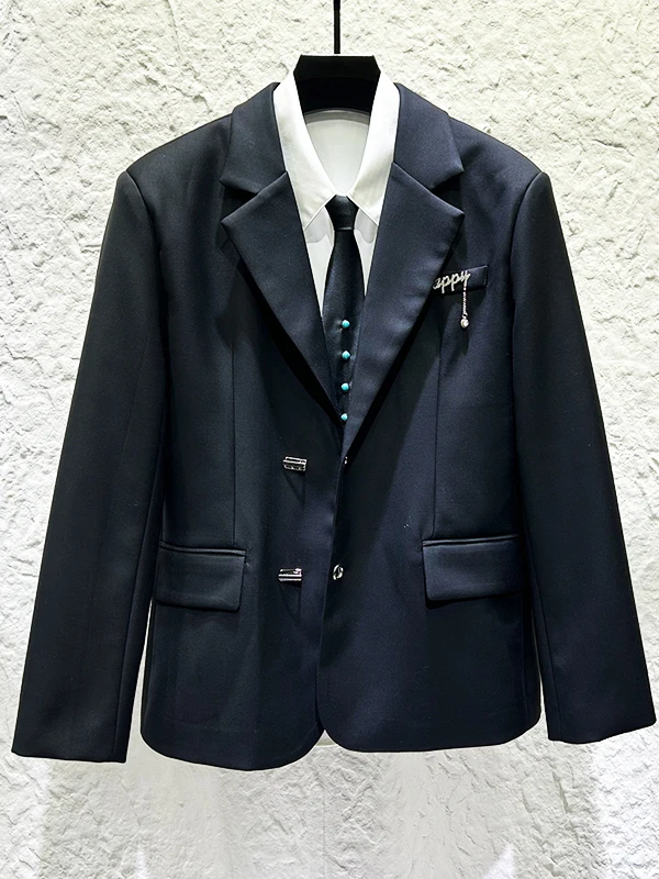 

Black Casual Men's Suit Spring New Style Fashionable Personality Design High-End Sensation Korean Version Lightweight Luxury