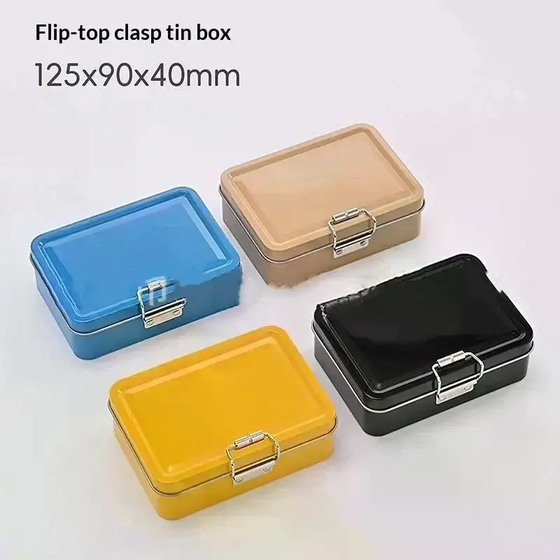 Flip Cover Buckle Iron Box Solid Color With Lid Multifunctional Fishing Craft Storage Tin Metal Fishhook Organizer Case