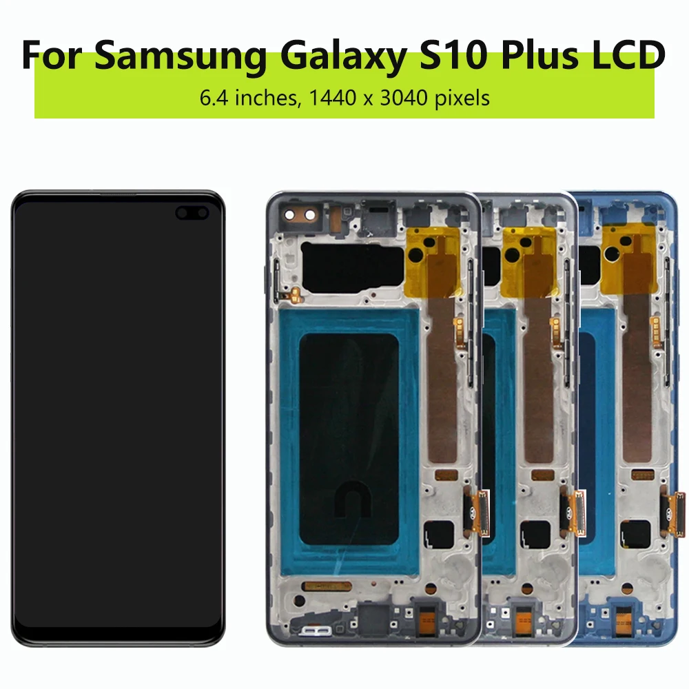 Screen for Samsung S10 Plus S10+ G975 G975F Lcd Display Digital Touch Screen with Frame for Samsung S10 Plus Assembly