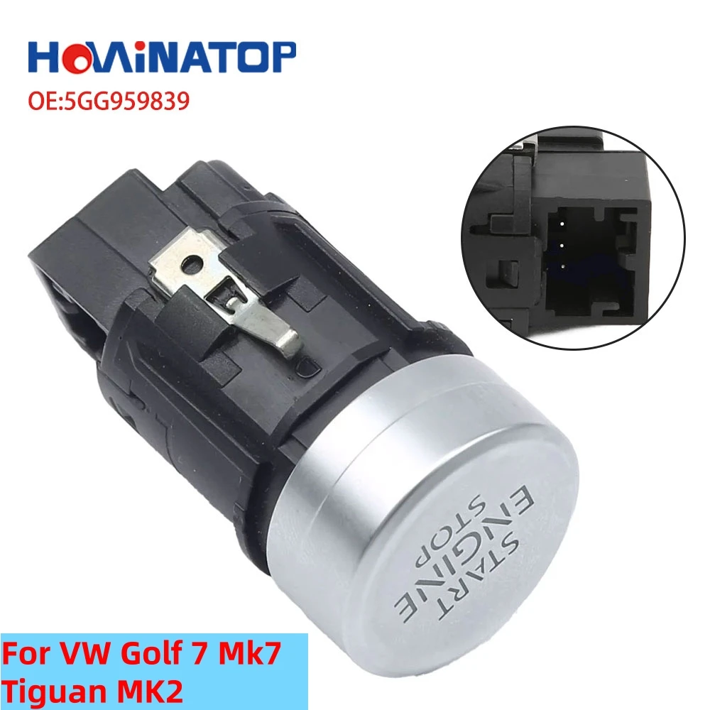 

HOWINATOP 5GG959839 4 Pin Car Engine Start Stop Ignition Button Switch For VW Golf 7 Mk7 Tiguan MK2 OEM Replacement