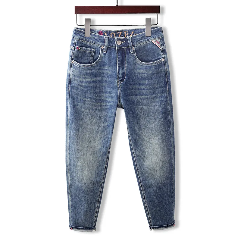 Celana Jeans Pria Musim Semi/Gugur 2025 Gaya Korea Water Washed Serbaguna Slim Fit Small Foot Elastis Model Conical