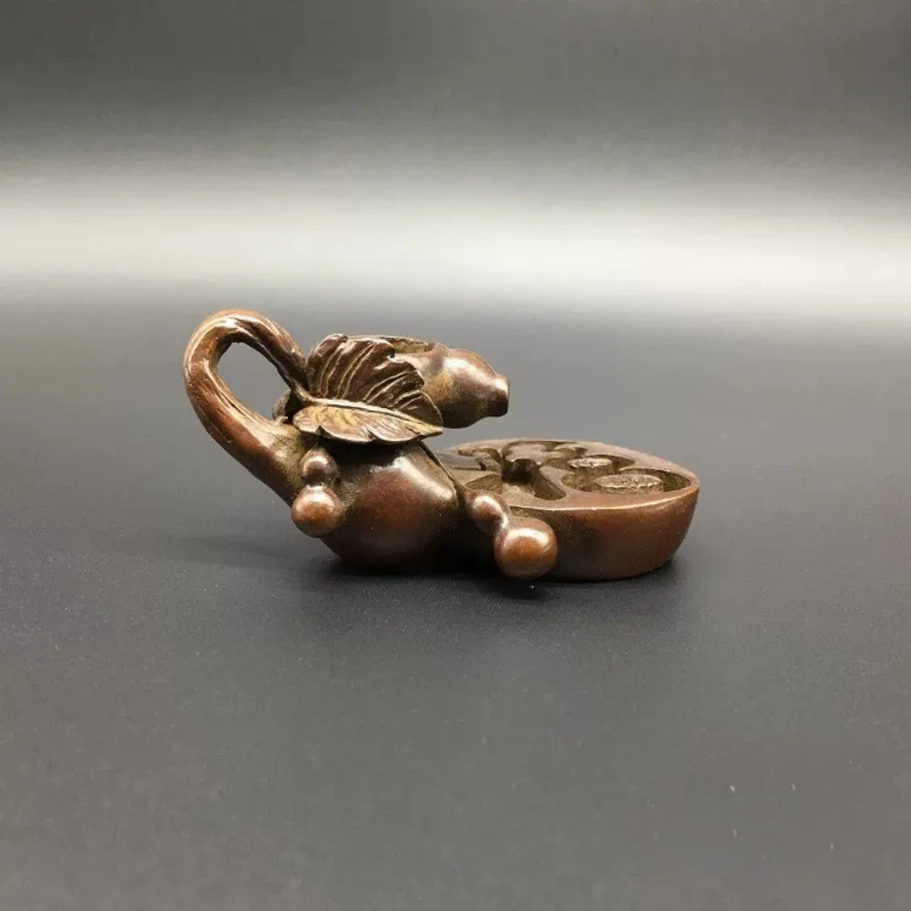 Fine Craft Solid Brass Gourd Backflow Incense Burner Fortune Holder Creative Tea Pet Handpiece Home Decor