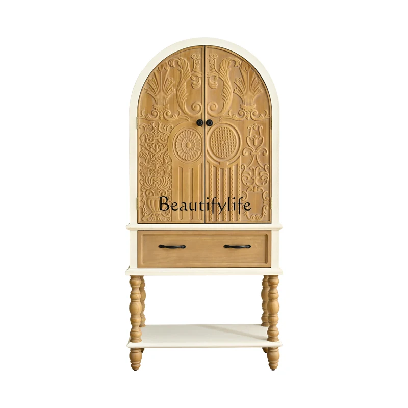 

French rural retro carved living room entrance display arched locker bed and breakfast decoration cabinet