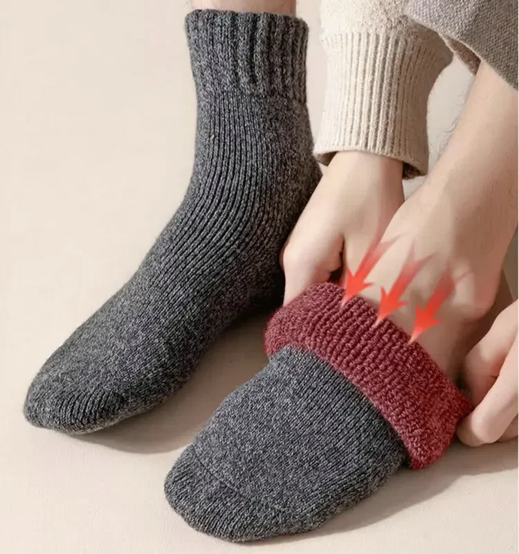 5 Pairs Autumn Winter Men Thicken Wool Socks Women Towel Keep Warm Solid Color Socks Cold-resistant Soft Cashmere Short Socks