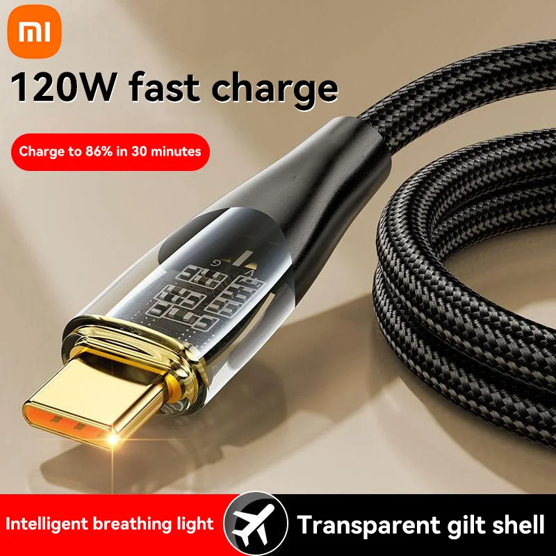 Xiaomi 120W Type-c Charger Cord 6A USB To Type C Cable Super Fast Charging Data Cord For Redmi Note 11 Samsung S21 S22 Huawei