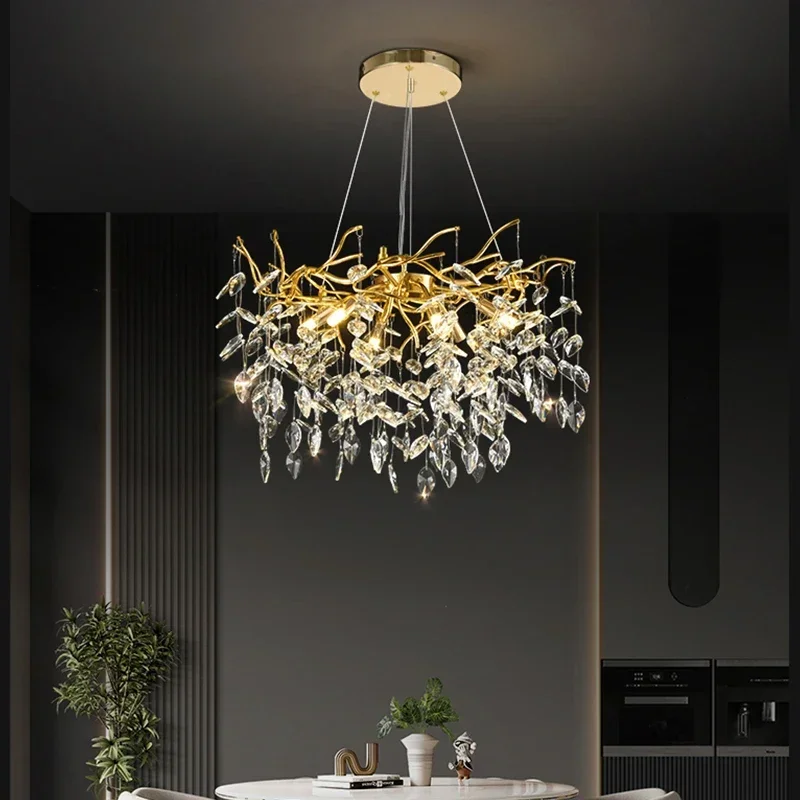 American light luxury golden branch-shaped ceiling crystal chandelier bedroom living room lighting indoor creative lamps