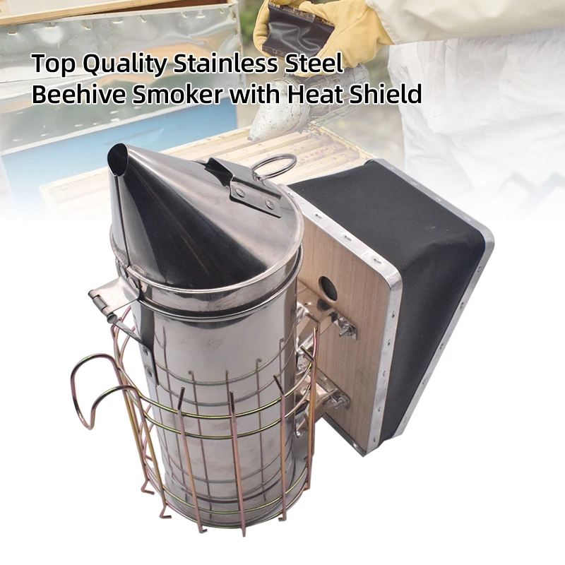 

Hight Quality Stainless Steel Beehive Smoker with Heat Shield Protection and Mounting Hook Beekeeping Tools Bee Smoker