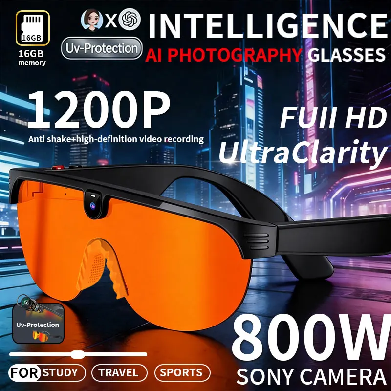 

LIGE New 800W Camera Smart Sunglasses Cycling Protection Smart Glasses Bluetooth Call Music Player Sports Sun Protection Glasses