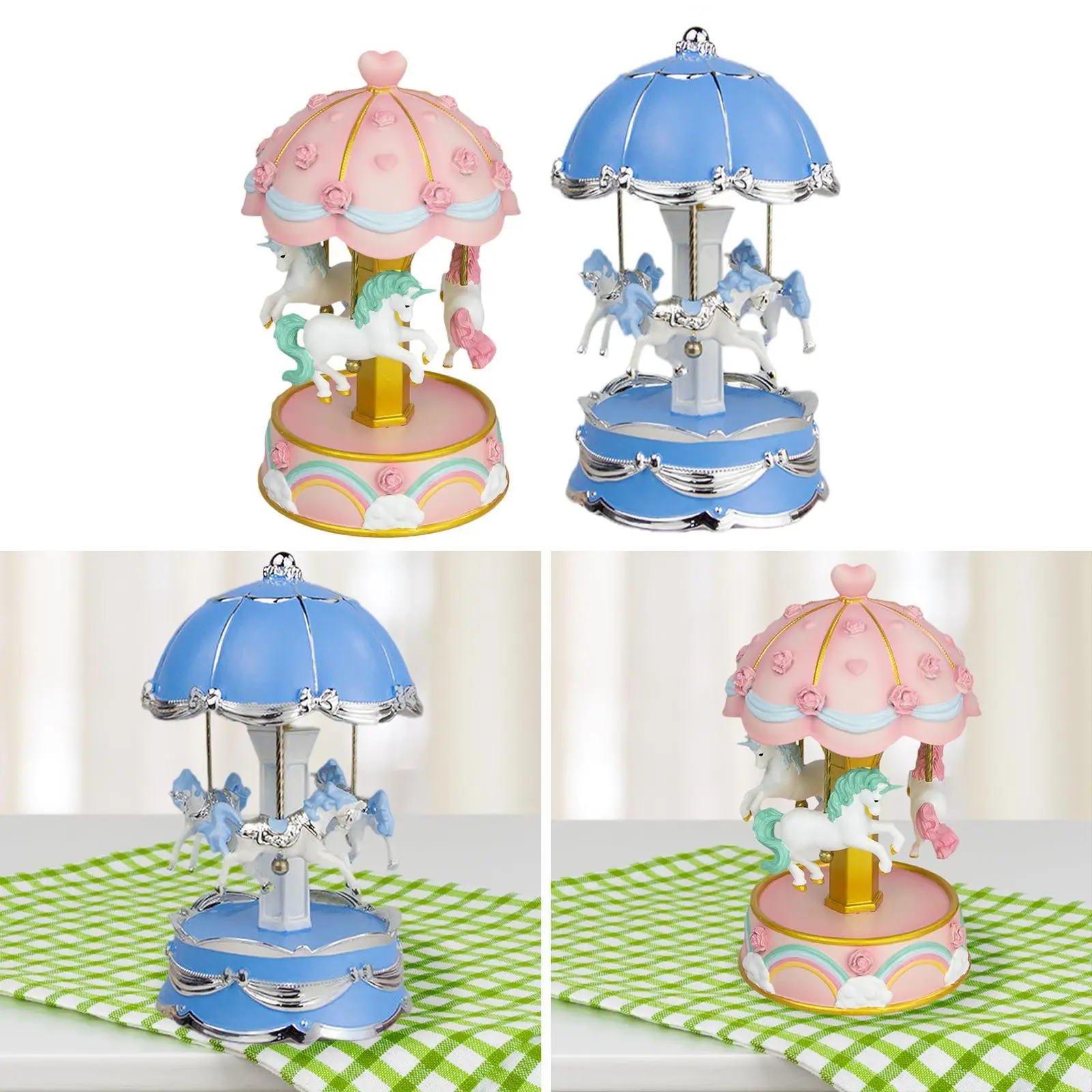 Resin Carousel Music Box Craft with Colored Lights for Anniversary Present