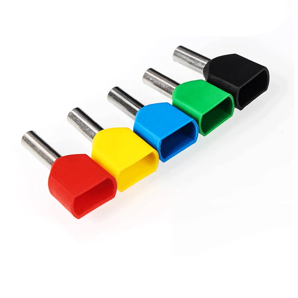 50PCS E Tube TE4012 Type Double Pipe Insulated Twin Cord Cold-press Terminal Block Connector Needle End Multicolor 2X4.0 mm2