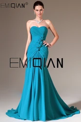 Strapless Mermaid Evening Dress Sweetheart Hand made Flowers Prom Gown Dress