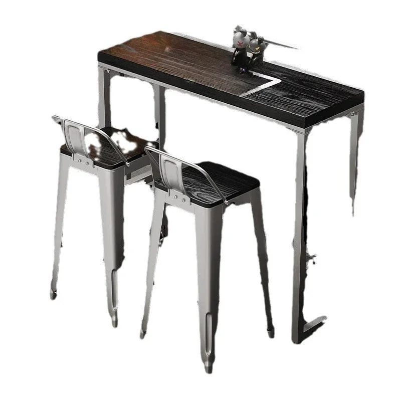 

Solid wood bar table and chair combination, milk tea shop cafe bar wine table