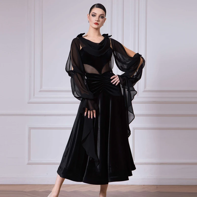 

High-End Waltz Ballroom Dance Professional Dress Women Modern Dancing Dresses Adults Cutout Sleeves Latin Dance Costume SL11312