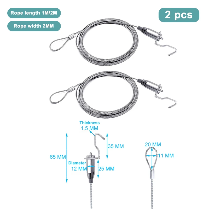 2Pcs hanging wire rope snap hooks, adjustable, for hanging mirrors, photo frames, lamps, etc. Can bear 22-44 lbs (10-20 kg)